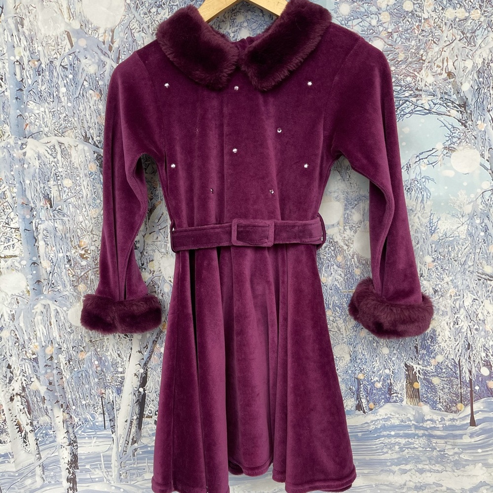 Stunning purple dress with faux fur accents